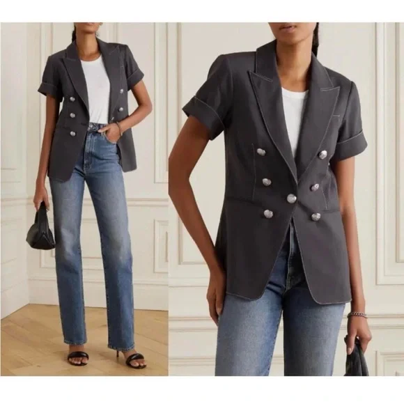 NWT $598 Veronica Beard Hastings Dickey Short Sleeve Jacket Navy